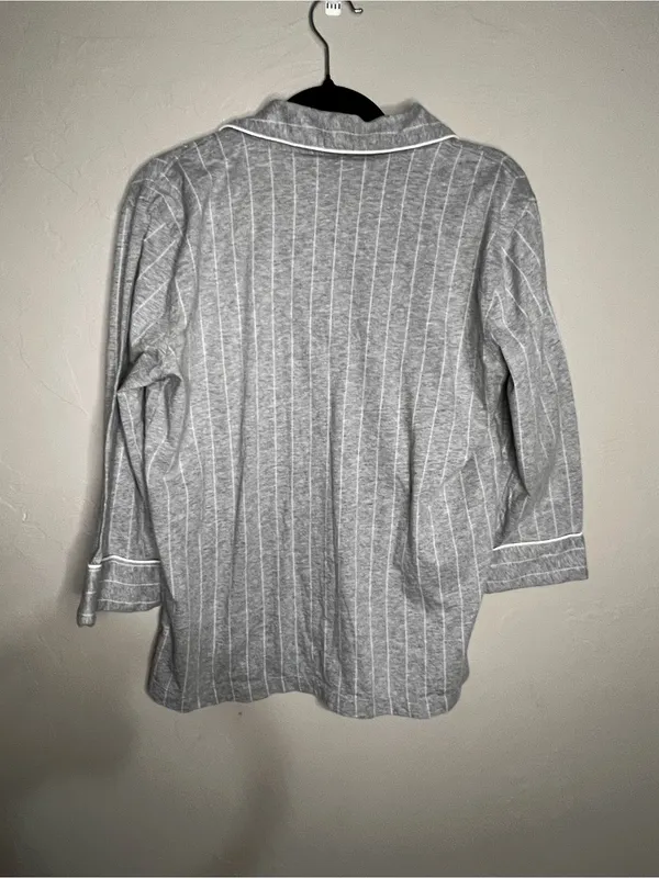 Lauren Ralph Lauren Essentials Bingham Knits Gray White Striped Capri Pajama Set - Image 8