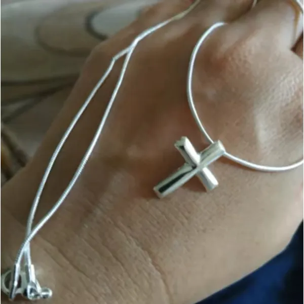 925 Sterling Silver Cross‎ Pendant Necklace, 16-18” - Image 9