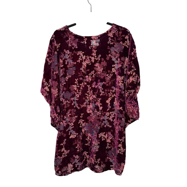 Natural Life Velvet Burnout Floral Tunic Top Womens XS‎ Burgundy Excellent Boho - Image 3