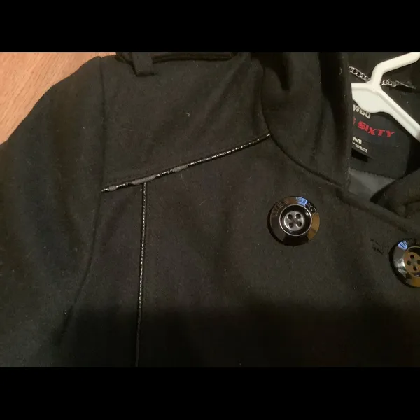 Miss sixty black wool jacket coat medium button down belted mid length - Image 5
