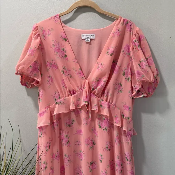 LoveShackFancy Pink Floral Midi Dress - Image 7