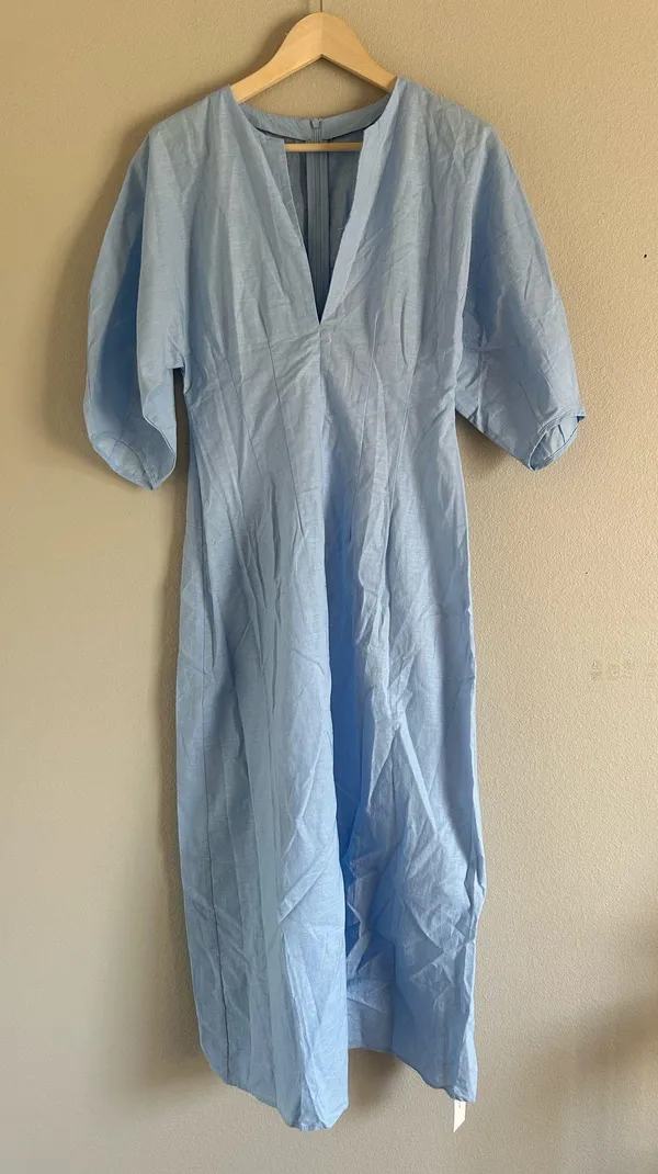 Blue cotton and Linen Midi Dress Medium New - Image 3