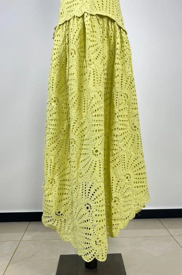 NWOT Farm Rio Embroidered Eyelet A-Line Asymmetry Beads Midi Dress Size L Cotton - Image 8