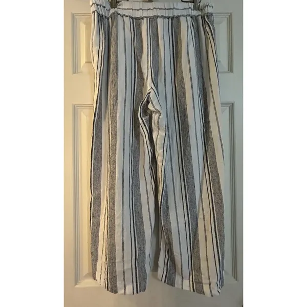 Per Se White And Black Striped Linen Crop Wide Leg Pants Women M Breezy Classic - Image 6
