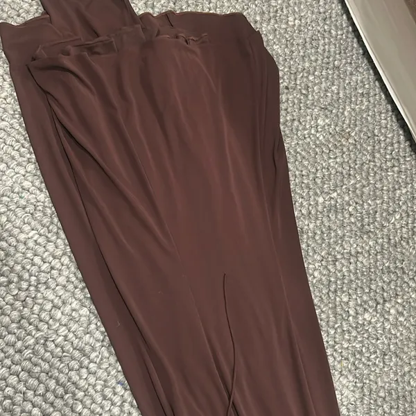 Cum Cum by Niki Livas Brown Satin Beaded Maxi Party Dress - Image 6
