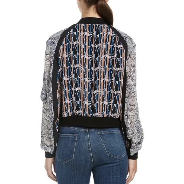 BCBGMAXAZRIA Harrison Mixed Print Bomber Jacket - Blue & Tan Abstract‎ - XS - Image 2