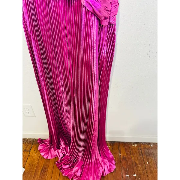 NWT AIIFOS Magenta Pink Surplice V-Neck Sleeveless Pleated Metallic Maxi Dress 2 - Image 7