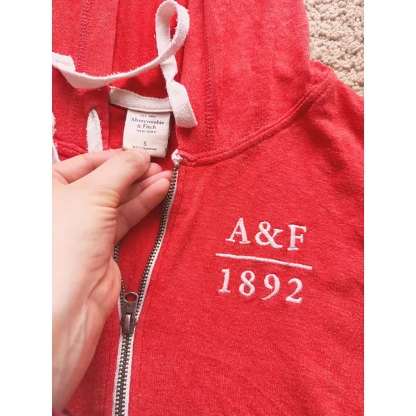 VTG Abercrombie & Fitch Y2K Graphic Hoodie Jacket Small Red 2000s Mall Girl - Image 3