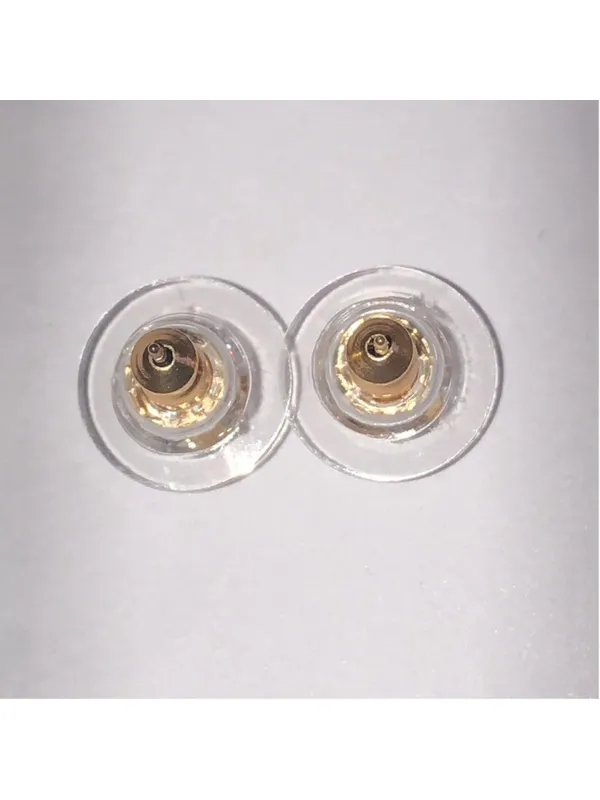Gold Plated Sterling Silver L 925 Princess Cut Dainty Stud Earrings - Image 3
