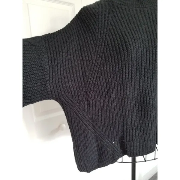 BP Black Chunky Knit Cropped Long Sleeve Oversized Sweater Mock Neck Womens Sz L - Image 5