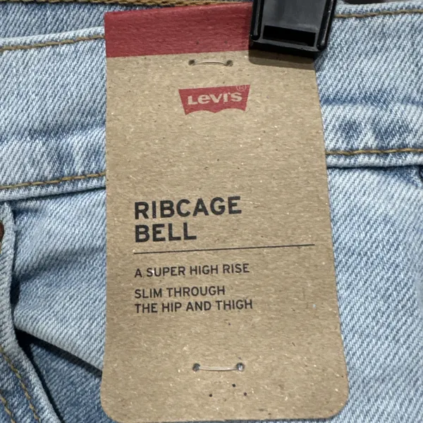 Levis Ribcage Bell Jeans Super High Rise Blue Denim Womens 32 x 32 Flare Retro - Image 5