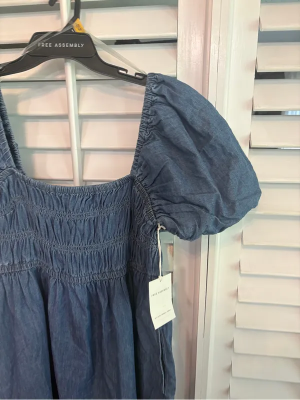 Free Assembly Puff Sleeve Denim Dress Size Large - Image 4