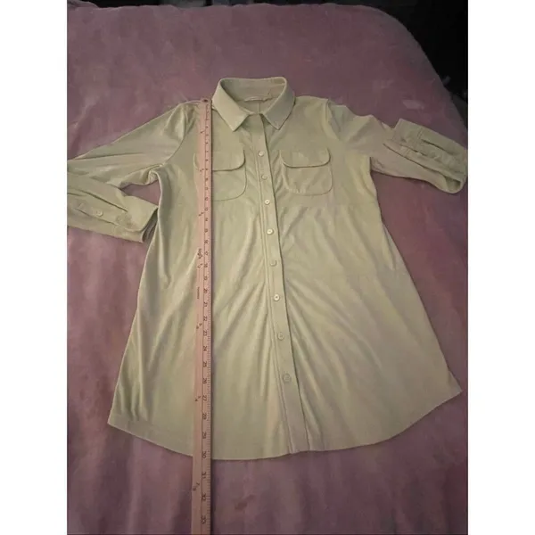 Soft Surroundings Chartreuse Green Polyester Suede Button Front Tunic Top M - Image 5