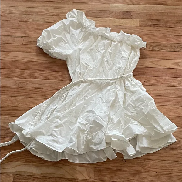 RHODE White Ruffle One Shoulder Mini Dress Large Cottagecore Coquette Summer - Image 6