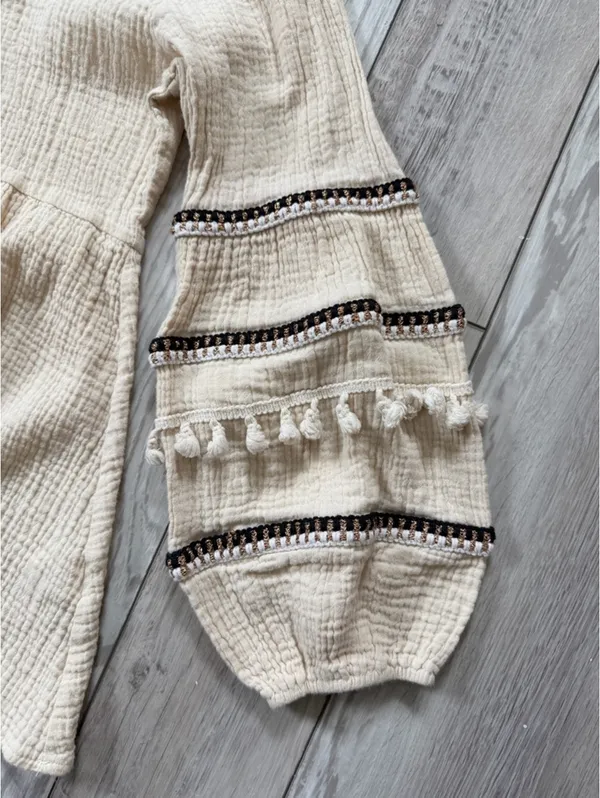 Anthropologie Neutral Eco Peasant Boho Chic Western Balloon Cotton Blouse small - Image 6