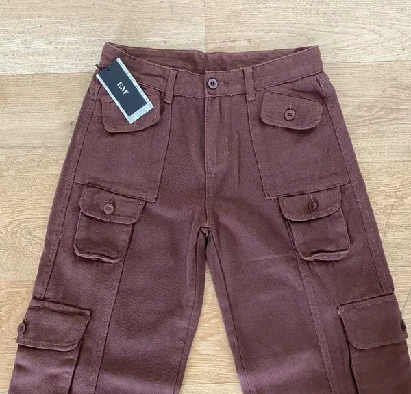 EM - Wide Leg Carpenter Cargo Pants in Brown - Image 2