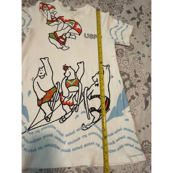 Vintage 90s USPP All Over Print Ribbed Shirt Small Polar Bear Water Ski AOP - Image 3