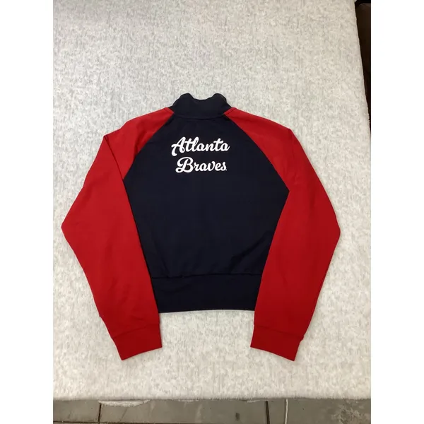 Atlanta Braves MLB Women Quarter Zip‎ Cropped Sweatshirt Navy Red Campus Life - Image 6