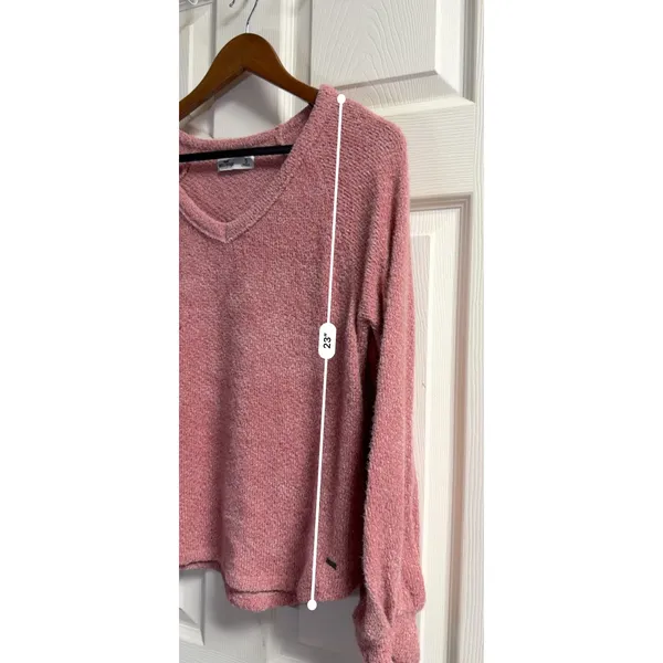 Hollister Womens Small Pink V-Neck Fuzzy Knit Balloon‎ Sleeve Sweater - Image 5