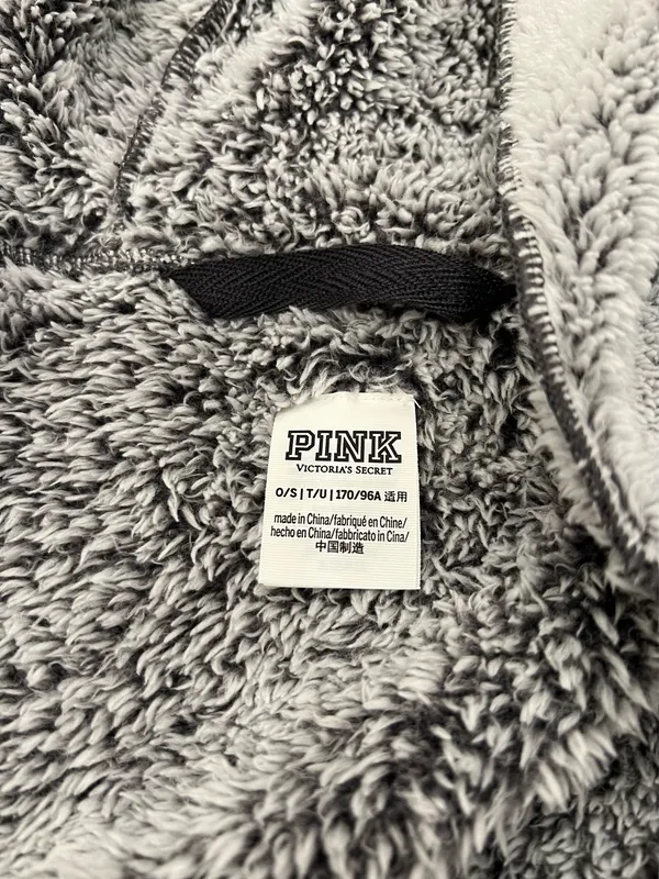 Victoria’s Secret VS PINK frosted gray sherpa fuzzy cozy hoodie open cardigan - Image 3