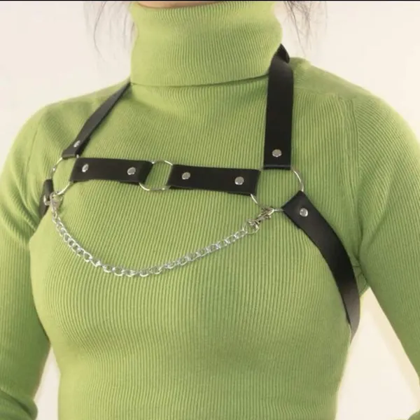 Black Harness Belt Overbust Chain O Rings New - Image 2