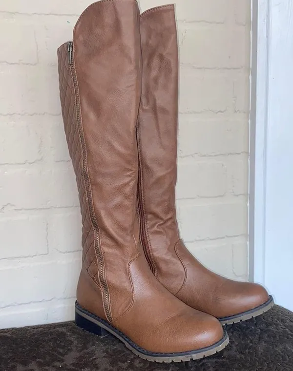 Charlotte Russe boots faux brown leather riding style quilted pattern - Image 2