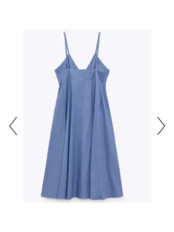 Zara Blue-and-White Panel Spaghetti-Strap Midi Dress - Image 8