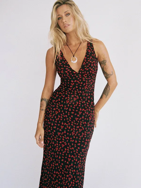 Princess Polly Nellie Maxi Dress Black/Red Floral Size 4 New with tag - Image 4