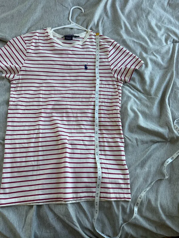 Ralph Lauren Sport Women’s Top 100% Pima Cotton Striped Pony Ecru Magenta Small - Image 7