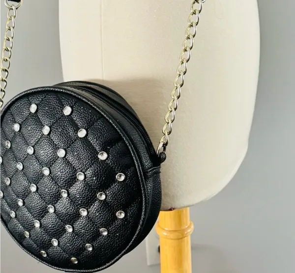 Black Quilted Studded Crossbody Shoulder Bag - Image 5