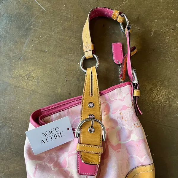 Vintage Coach Y2K Hobo Pink Optic Signature Large Soho Shoulder Bag 1851 From JP - Image 12