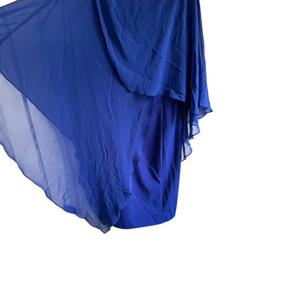 Eliza J‎ Chiffon Cape Draped Sleeveless Blue 4 Sheath Evening Dress - Image 8