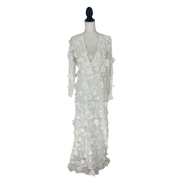 LoveShackFancy Sylvester Bridal‎ Lace Gown White Size 4 NWT - Image 4