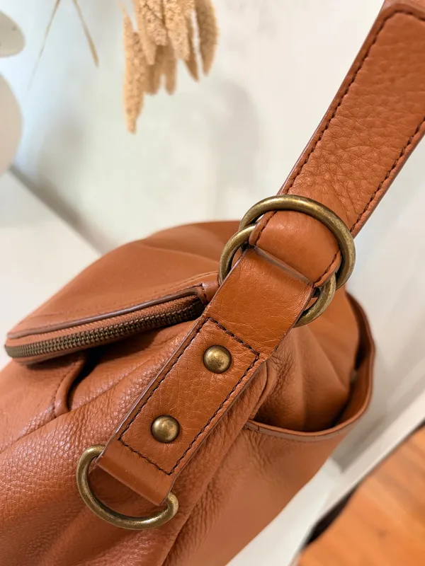 Lucky Brand Brown Leather Shoulder Bag Crossbody Boho Western Slouchy Vintage Style - Image 17