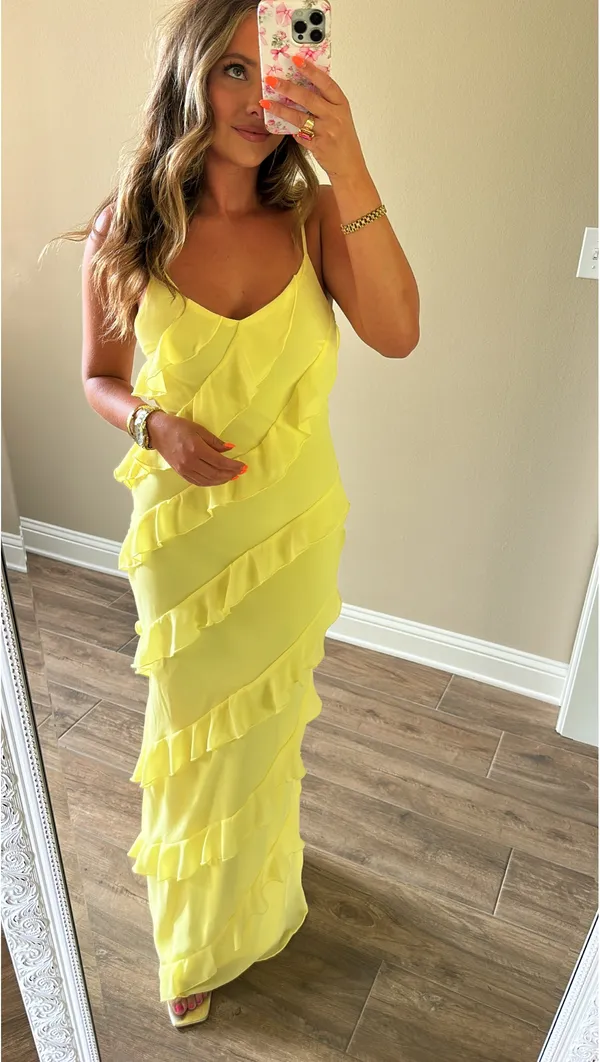 Yellow Ruffle Maxi Dress Size M - Image 2