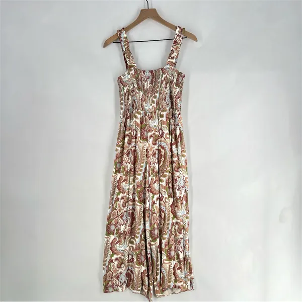 Aritzia Wilfred Chianti Jumpsuit Smocked Wide Leg Multicolor Paisley Print Crepe - Image 4