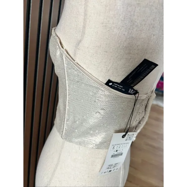 Zara sparkly corset size XS tan off white crop top going out top - Image 5