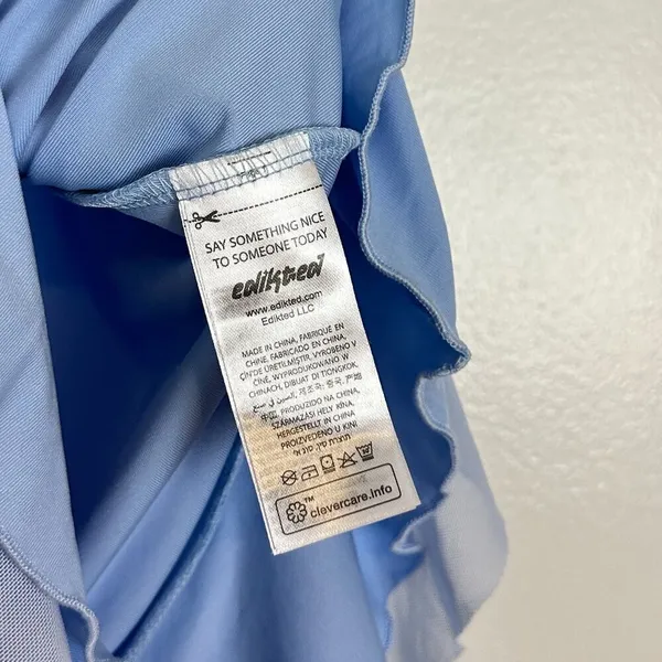 EDIKTED Thalia Rosette Ruffle Strapless Minidress in Blue Size Medium - Image 7