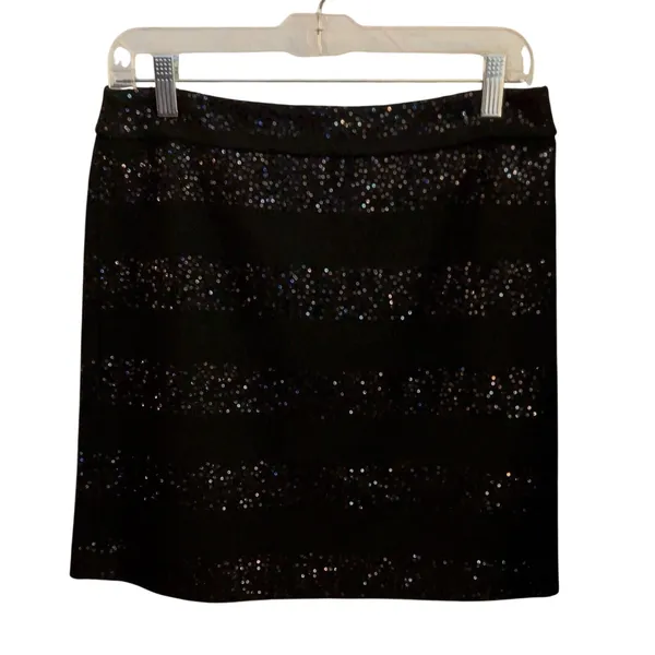 Sequin Skirt NWT Women Size 4 Black Lined Above Knee Party Ann Taylor Loft - Image 3
