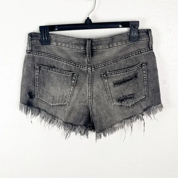 FREE PEOPLE Black Wash Button Fly Ripped Distressed Fray Hem Shorts Size 26 Boho - Image 2