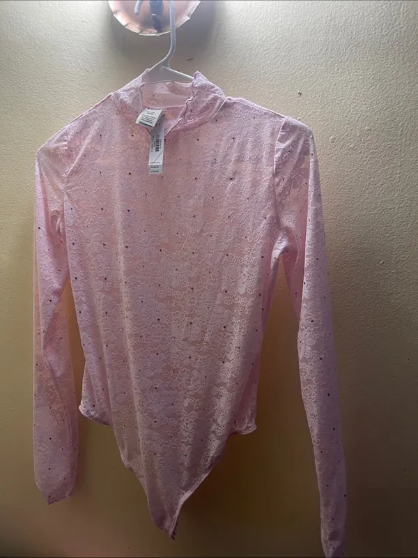 PINK Victoria's Secret Wink Pink Lace Long-Sleeve Bodysuit - Image 3