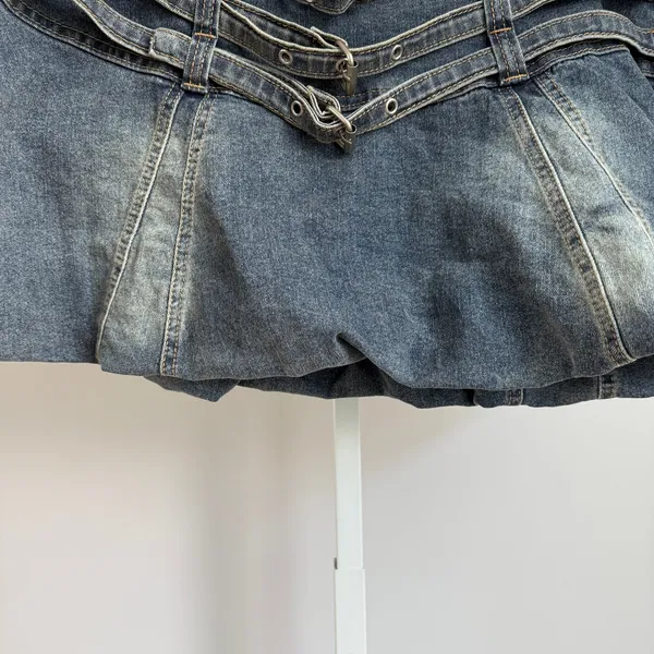 Almost Famous Hot Topic Y2K Bubble‎ Skirt Denim Mini Skirt XL Buckle Strap - Image 3