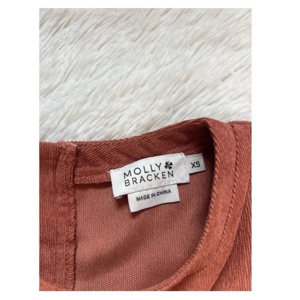 Molly Bracken XS Corduroy Shift Dress Brown Puff Sleeve Mini Retro Fall - Image 5