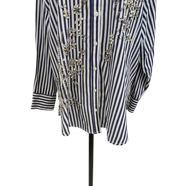 Anthropologie Maeve Bennet Beaded Sequined Button Down Shirt Striped Large‎ - Image 6