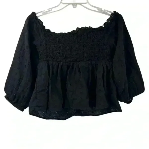 Passport Off-Shoulder Black Embroidered Blouse Size L‎ Boho Witchy Goth y2k - Image 6