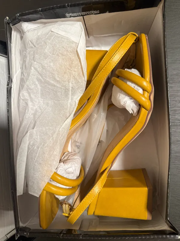 Nasty Gal Mustard Yellow Strappy Block Heel Women’s Size 4 - Image 3