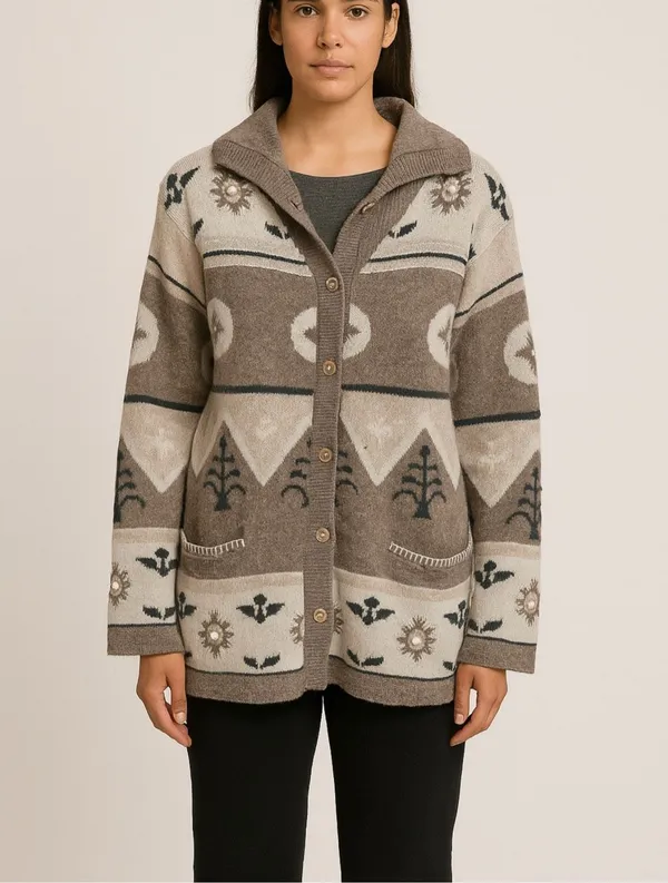 Vintage Bauhinia Lambswool Angora Southwestern Cardigan Sweater M - Image 10
