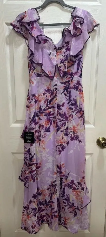 Lulus Sammi Lavender Floral Print Ruffled Surplice Maxi Dress Romantic NWT XS - Image 3