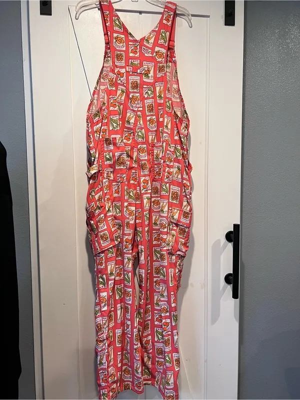 Heirloom gardening bib Overalls Lx29 coral seed packets One-Piece - Image 5