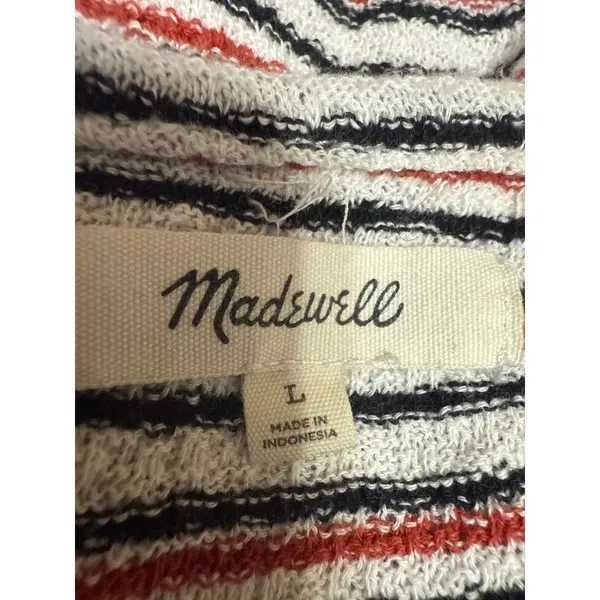 Madewell Acacia Multicolor Striped Jacquard Puff-Sleeve Tee T-shirt Top Size L - Image 3
